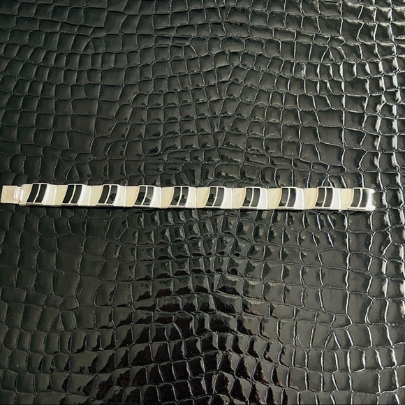 Vintage Onyx Sterling Silver Panel Bracelet CPT Signed - Picture 10 of 11